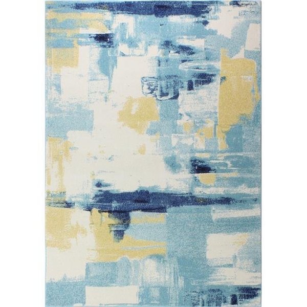 Bashian Bashian E110-IVBL-5X7.6-5470 Bashian Everek Collection Abstract Contemporary Polypropylene Machine Made Area Rug; Ivory & Blue - 5 ft. x 7 ft. 6 in. E110-IVBL-5X7.6-5470